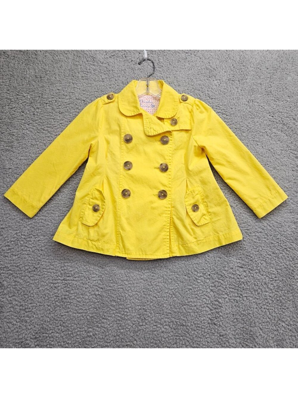 Yellow Girls Double-Breasted Pea coat With Heart Lining Size 4T